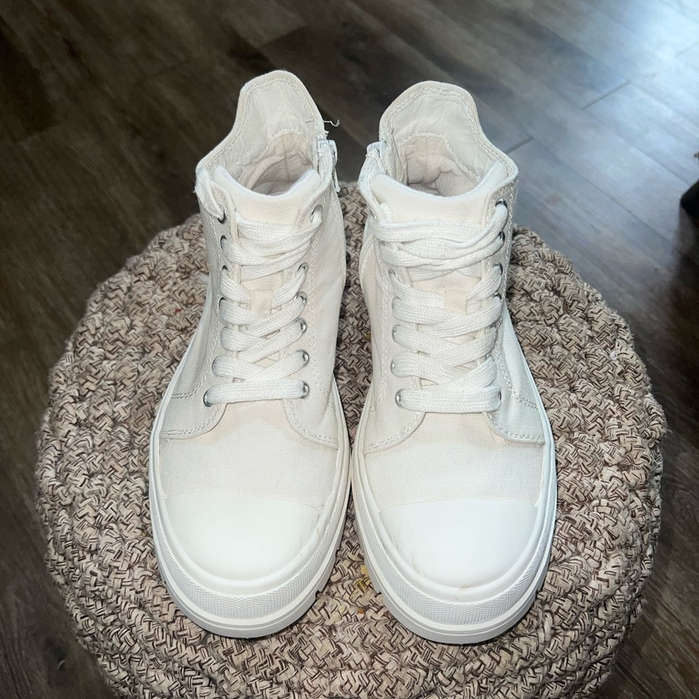 White UNR8ED short canvas combat boots lace up & zipper